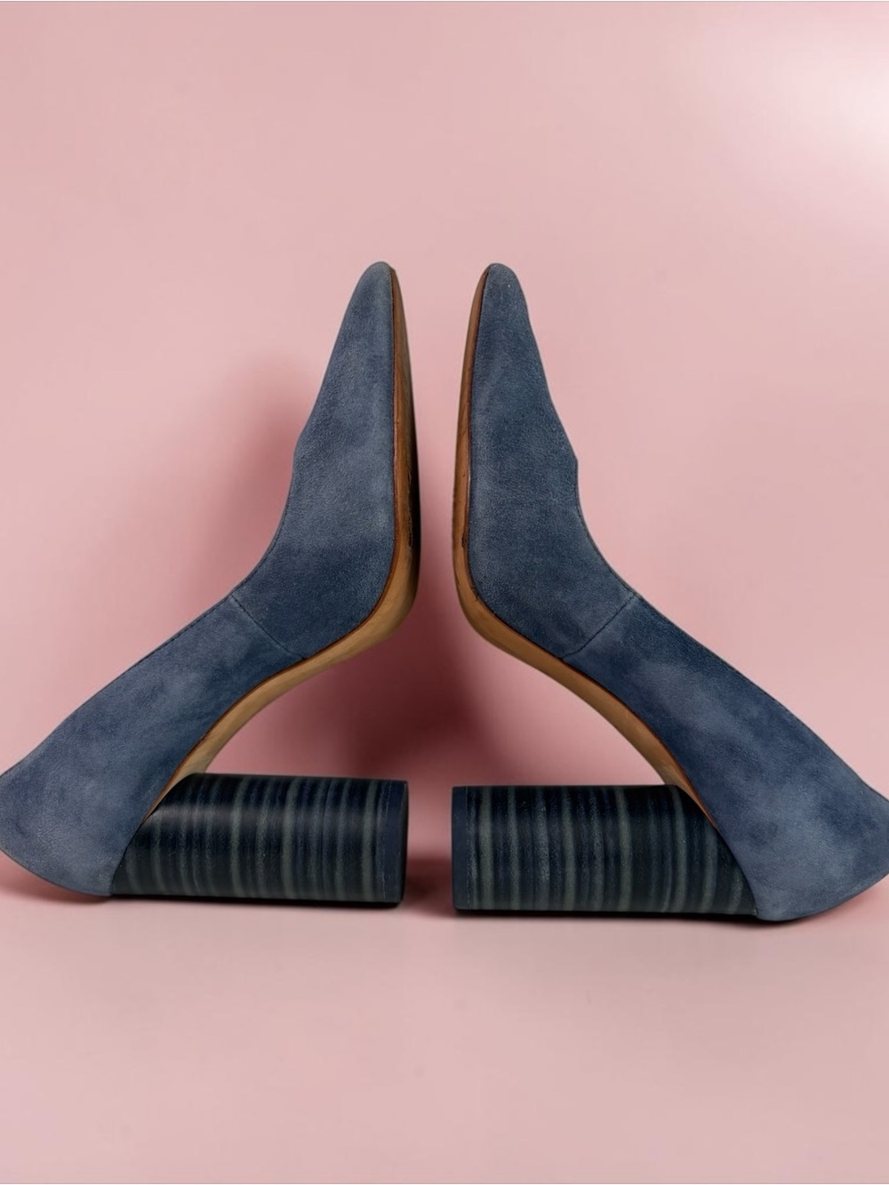 Pour La Victoire Navy Suede Block Heel Pumps
